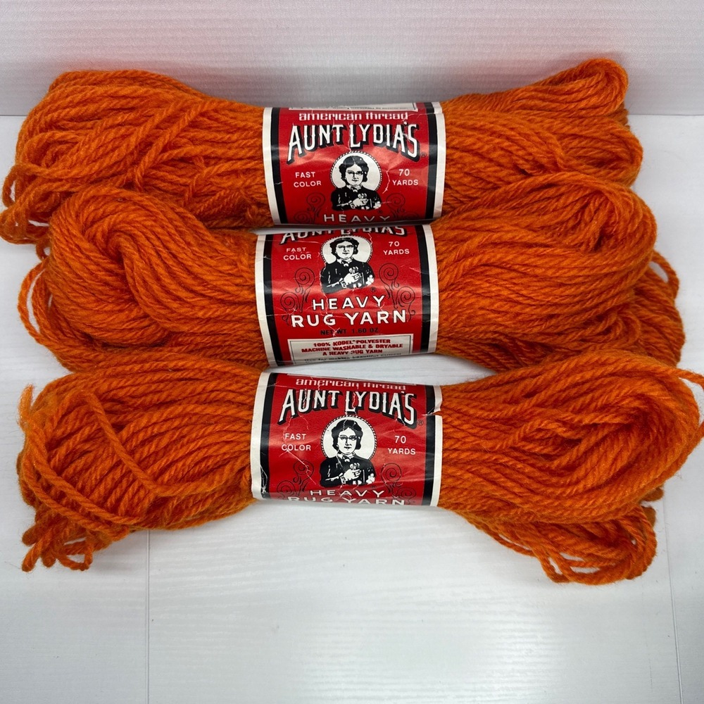 Aunt Lydia's Heavy Rug Yarn Skeins 315 Tangerine 100% Kodel Polyester Lot Of 3‎